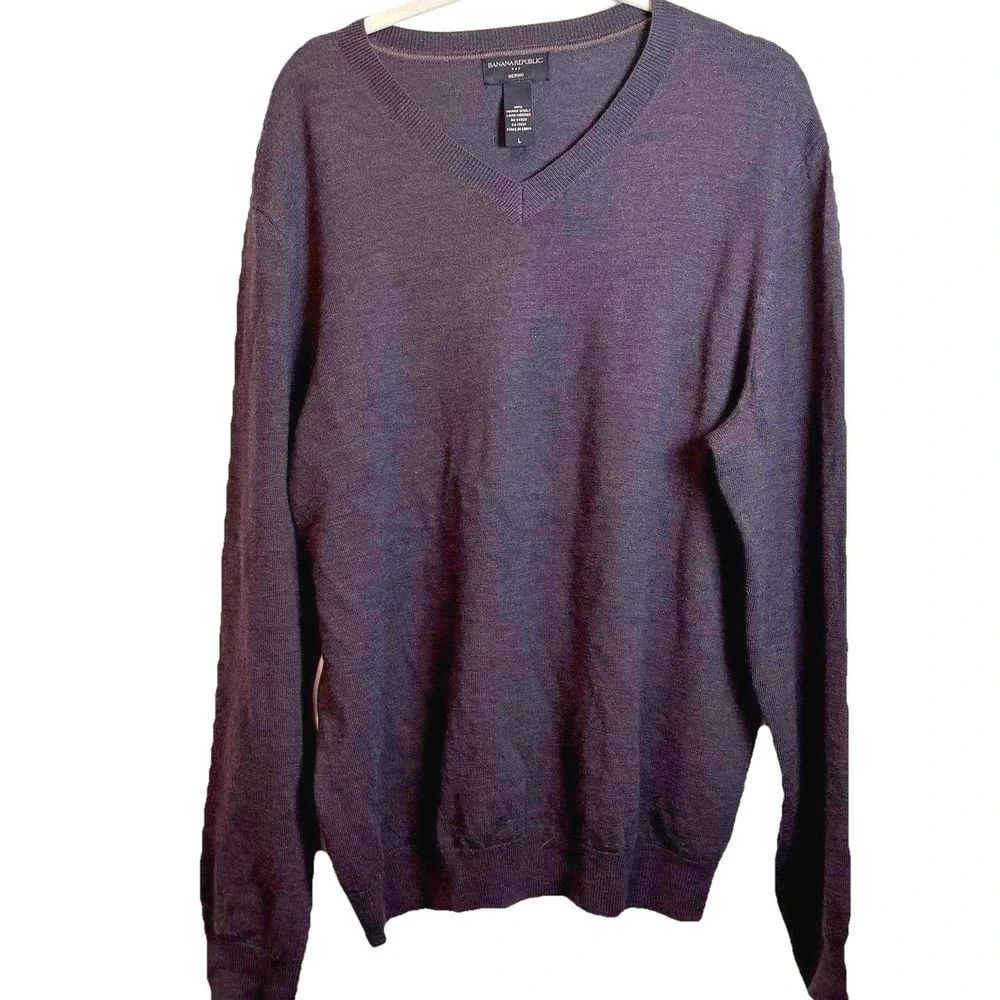Banana Republic Sweater Men Large‎ Purple 100% Merino Wool Golf Preppy Classic